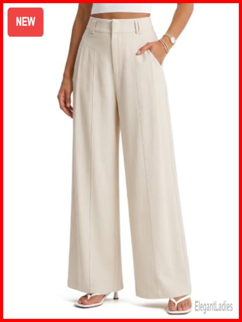 Linen Blend Wide Leg Trousers High Waist Business Pants